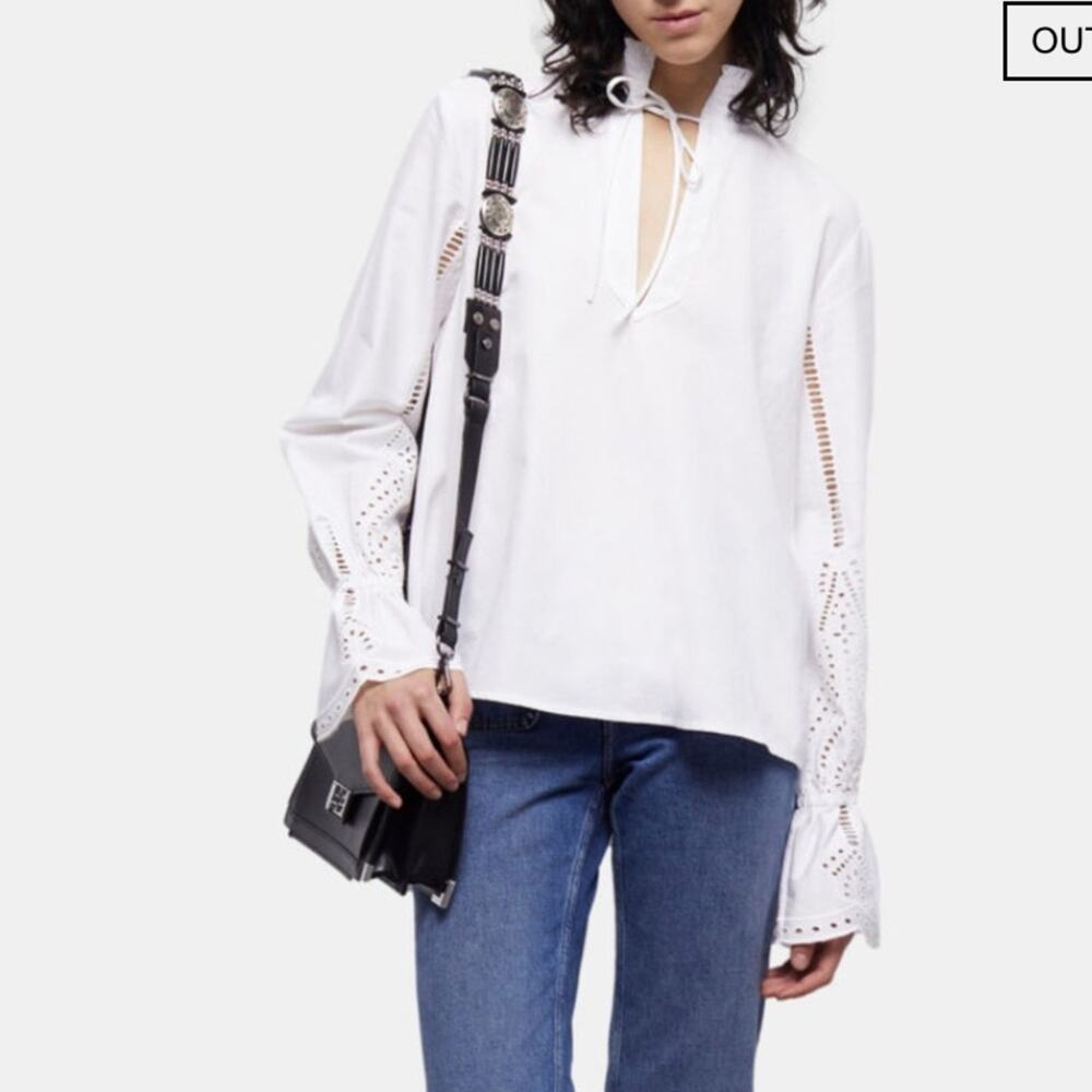 The Kooples White Blouse With Broderie Anglaise Long Sleeve‎ Top Sz 2 (M) NEW